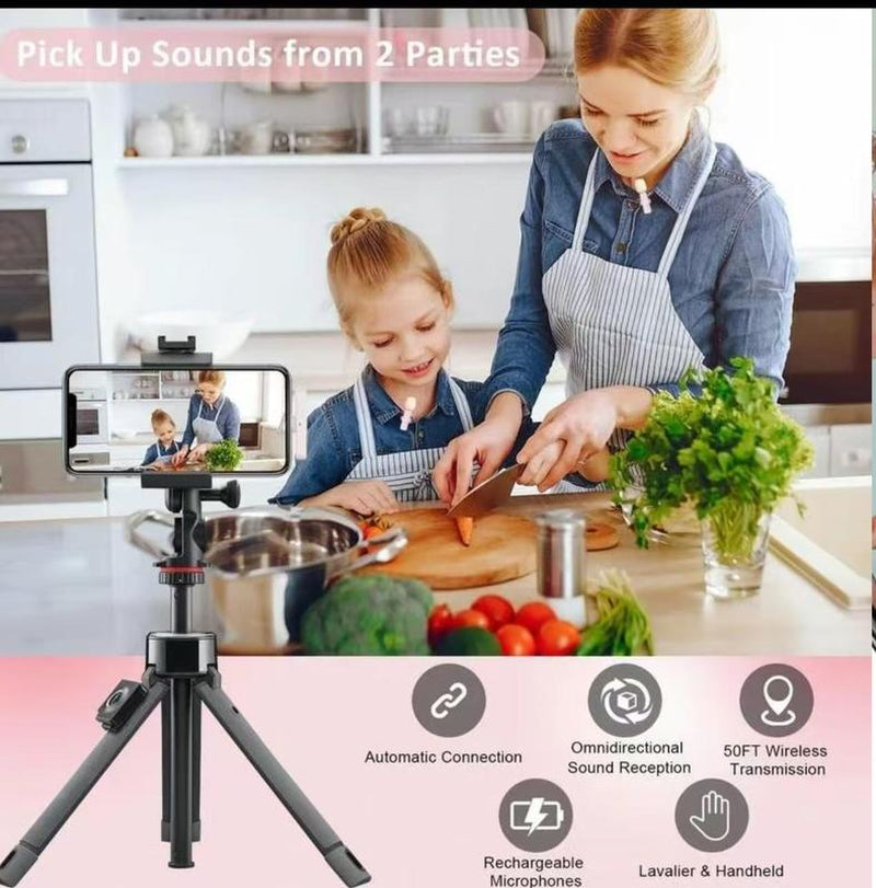 Wireless Lavalier Microphone for Iphonesmartphone, 2 Mini Lapel Microphones with Cleareraudio for Video Recording,Interview Vlog, Noisereduction Device Noise Cancellation Stereo Wirelesslavalier Vlogging Tools Handheld Mic Microfono Minimic Mic for Mics