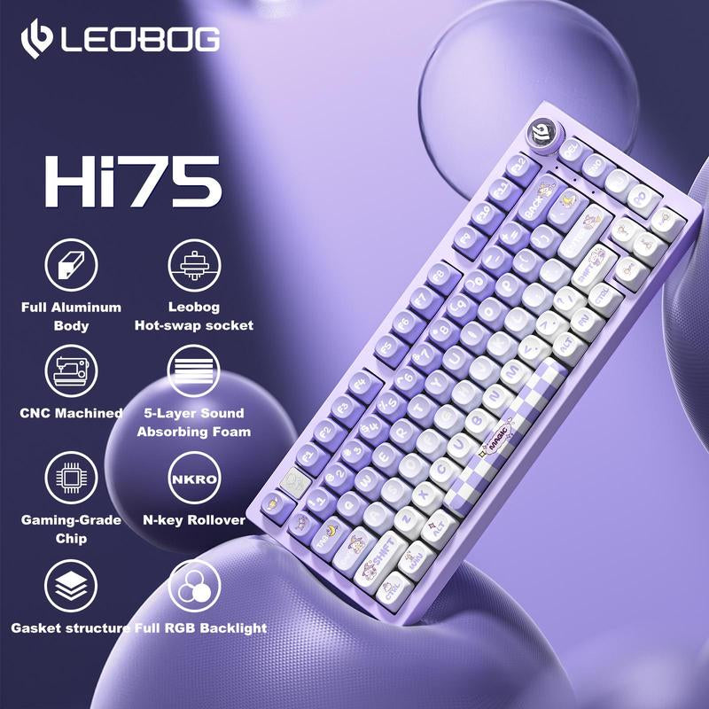 Leobog Hi75 Portable Gaming PC Mechanical Keyboard, 16 RGB Backlit Compact 81 Keys Mini Wired Office Keyboard with Original Switches & Rotating Button & Aluminum Alloy Shell for Windows Laptop PC Mac