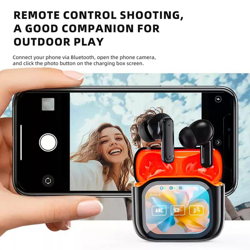 Jm19 Black Premium Bluetooth 5.4 Wireless Earbuds with Smart LED Touch Screen ANC Noise Cancelling IPX7 Waterproof In-Ear Headphones Hi-Fi Stereo Sound Long Battery Life Perfect for Gym Running Travel Stylish Gift Ideas