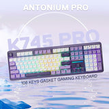 Redragon K745 PRO Wireless Gasket RGB Gaming Keyboard, 108 Keys Mechanical Keyboard W/Extra 4 Hotkeys, Hot-Swap South-Facing LED Socket, 5-Layer Noise Dampening, round PBT Keycaps, Mint Mambo Switch,Charming Purple