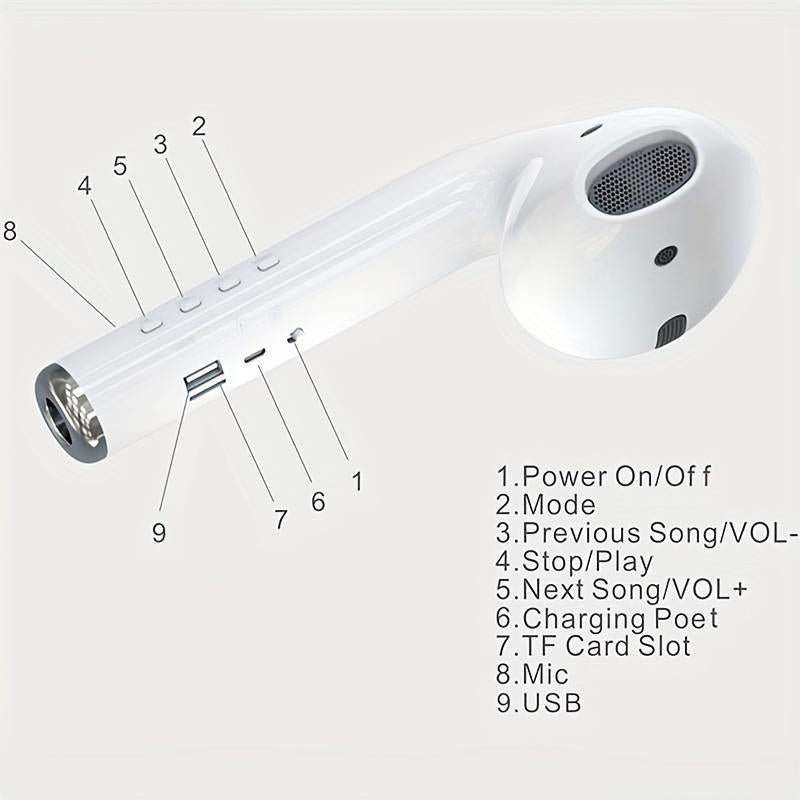 Wireless Earphone Shape Speaker, USB Charging Support Microphone FM Radio TF Card Wireless Loudspeaker, Portable Speaker