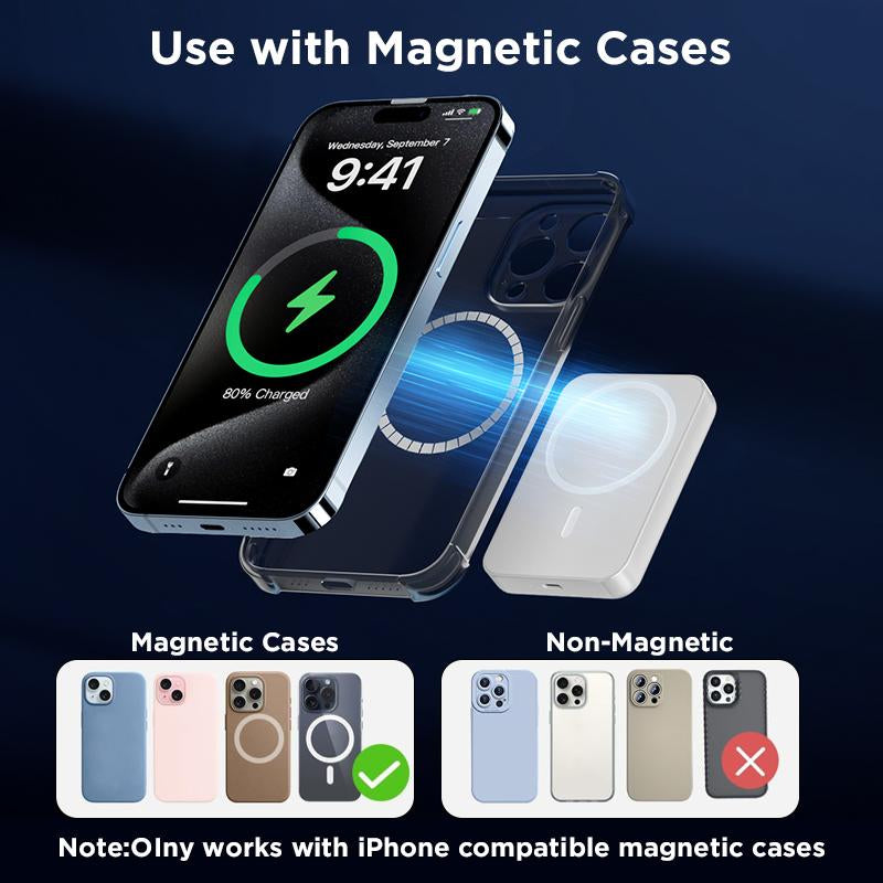 Magnetic Wireless Power Bank 5000Mah,White Portable Charger ,For Iphone 16/15/14/13/12 Series Fast Chargeable, Smartphone Charging