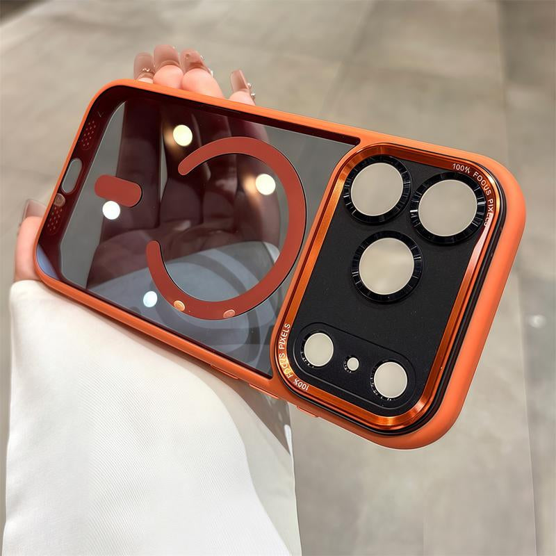 【 Iphone17 Case 】Orange Liquid Skin Sense Magnetic for Iphone17Pro Max 16 15 Air Iphone Case Silicone Soft Shell TPU+PC Shockproof