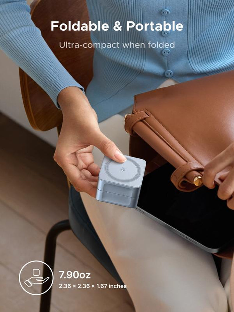 UGREEN 25W Magflow Wireless Charger 2-In-1 Magnetic Charging Station for Iphone 17/16/15/14/13/12 Pro Max, Fast Qi2 Certified Foldable Stand with USB-C Port, Compatible with Airpods, Dual Device Charging, September Restock ,Deals for You