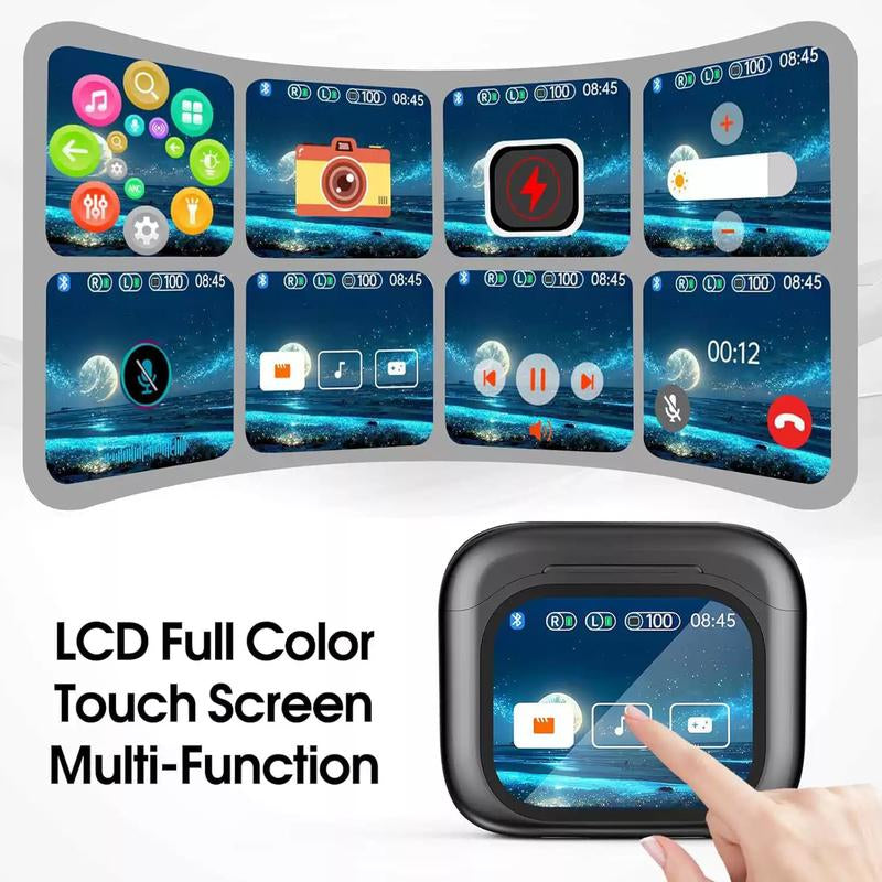 Jm19 Black Premium Bluetooth 5.4 Wireless Earbuds with Smart LED Touch Screen ANC Noise Cancelling IPX7 Waterproof In-Ear Headphones Hi-Fi Stereo Sound Long Battery Life Perfect for Gym Running Travel Stylish Gift Ideas