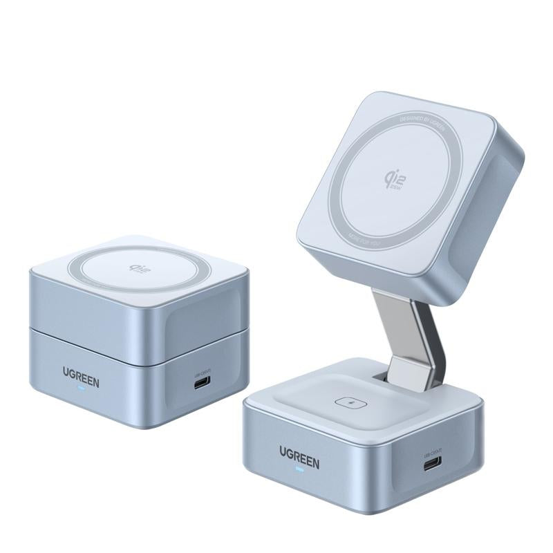 UGREEN 25W Magflow Wireless Charger 2-In-1 Magnetic Charging Station for Iphone 17/16/15/14/13/12 Pro Max, Fast Qi2 Certified Foldable Stand with USB-C Port, Compatible with Airpods, Dual Device Charging, September Restock ,Deals for You