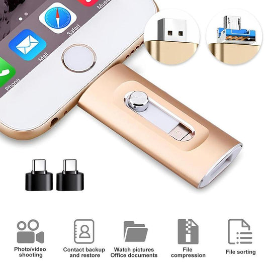 3 in 1 Flash Drive Intended for Iphone Ipad,High Speed USB 3.0 Memory Stick Storage for Photos and Videos Backup,Otg Flash Pen Drive with Free Type-C Adapter for Android Iphones/Pc and More Devices