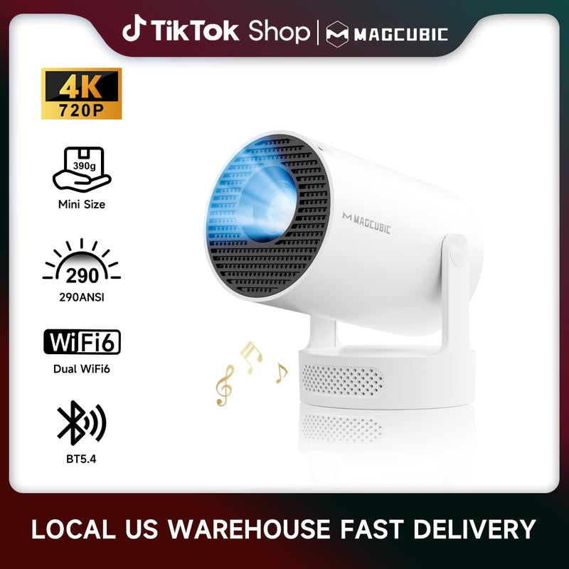 [US Warehouse] Magcubic Hy300Pro+ 290ANSI Projector BT5.4 WIFI6 4K Videosource Supported Native 1280*720P 0.8:1 Throw Ratio Android 11 Built-In Speaker & Appstore Allwinner H713 Home Cinema Mini Smart Portable Upgraded Hy300Pro