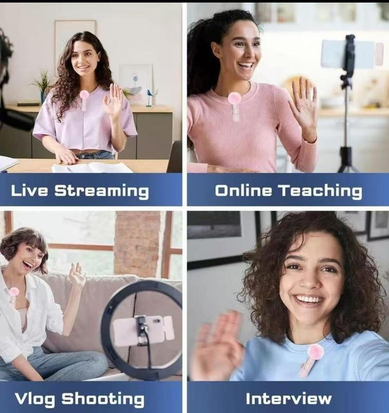 Wireless Lavalier Microphone for Iphonesmartphone, 2 Mini Lapel Microphones with Cleareraudio for Video Recording,Interview Vlog, Noisereduction Device Noise Cancellation Stereo Wirelesslavalier Vlogging Tools Handheld Mic Microfono Minimic Mic for Mics