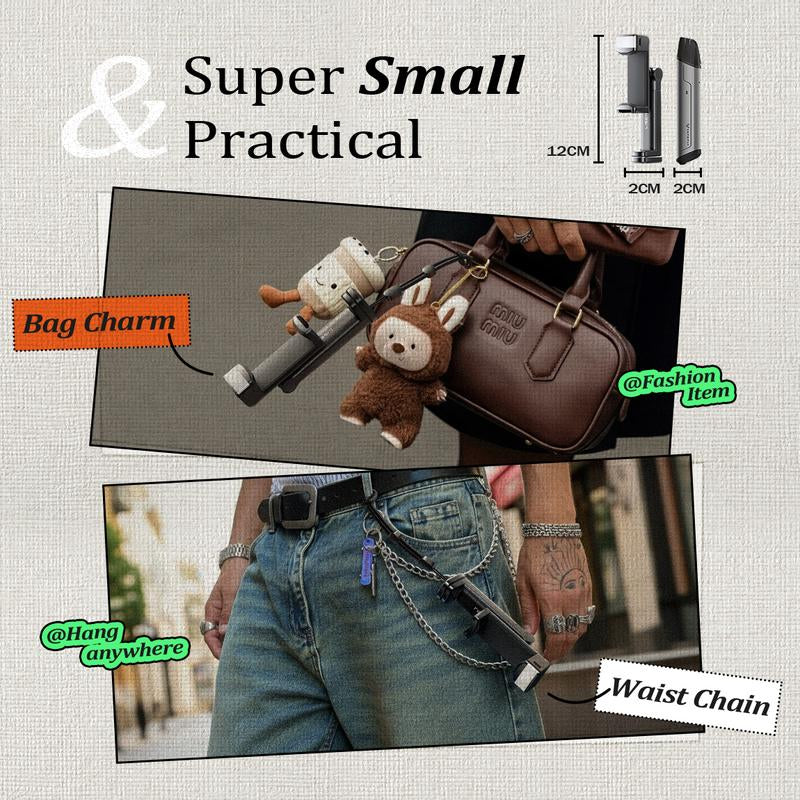 LISEN Foldable Travel Phone Stand with Built-In Beauty Light 360-Degree Rotation Axis Fixed Bracket & Lanyard for Desk Airplane Suitcase Cruise Ship Outdoor Use - Selfie