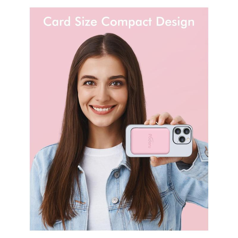 Podoru for Magsafe Battery Pack, 5000Mah Magnetic Power Bank Fast Charging Wireless Portable Charger for Iphone 16/15/14/13/12/ All Series