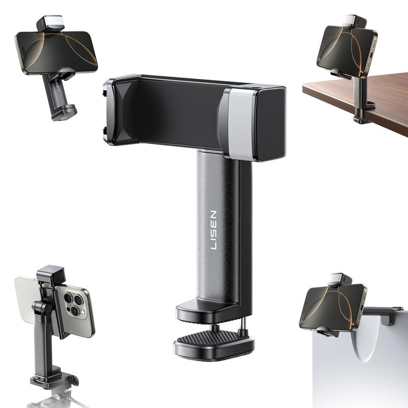 LISEN Foldable Travel Phone Stand with Built-In Beauty Light 360-Degree Rotation Axis Fixed Bracket & Lanyard for Desk Airplane Suitcase Cruise Ship Outdoor Use - Selfie