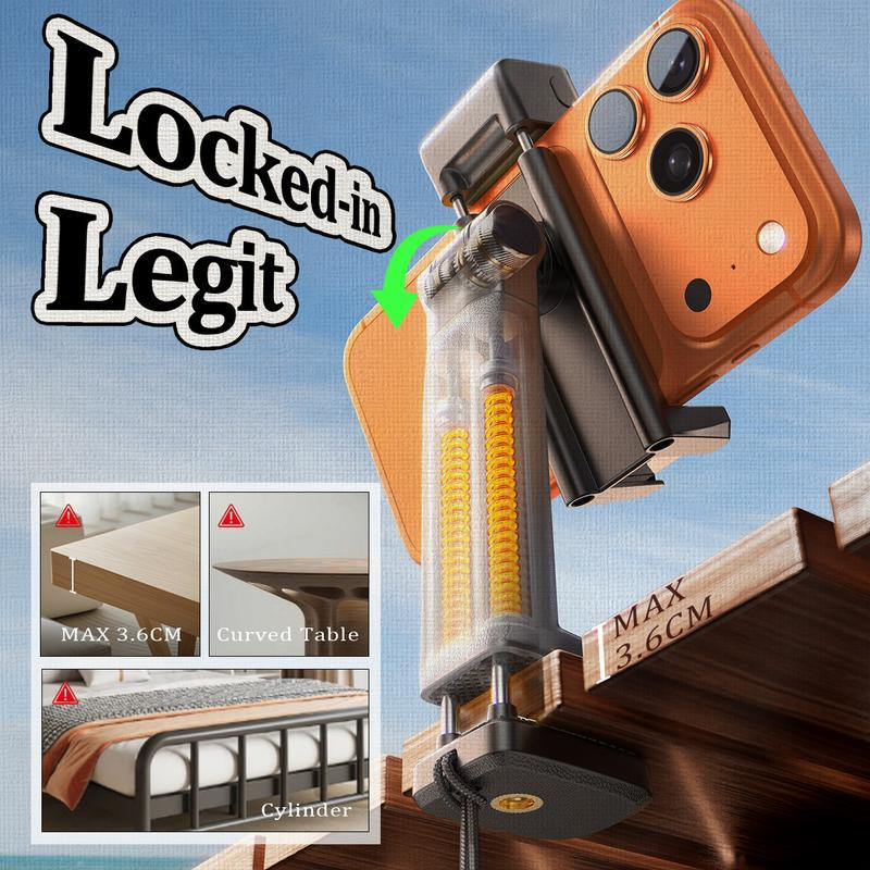 LISEN Foldable Travel Phone Stand with Built-In Beauty Light 360-Degree Rotation Axis Fixed Bracket & Lanyard for Desk Airplane Suitcase Cruise Ship Outdoor Use - Selfie