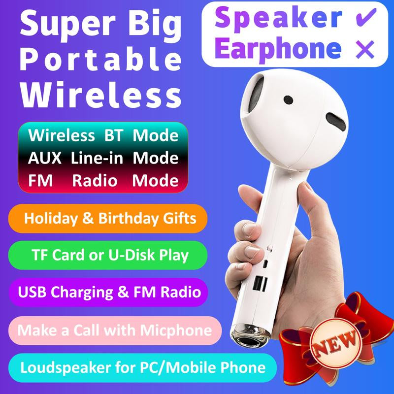 Wireless Earphone Shape Speaker, USB Charging Support Microphone FM Radio TF Card Wireless Loudspeaker, Portable Speaker