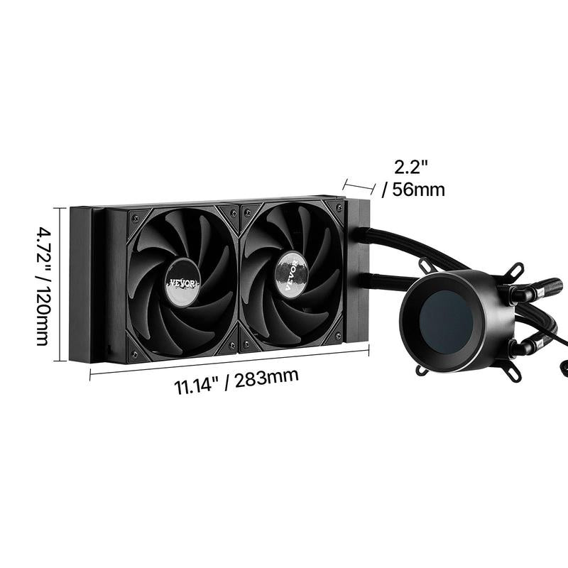VEVOR CPU Liquid Cooler, AIO CPU Water Cooler - 120Mm PWN Fans, Pump, 1.8'' Display, Max. 2200RPM CPU Cooling Fan, Efficient Black PC Water Cooler for Intel 115X/1366/2011/1700/1200, AMD AM4/AM5