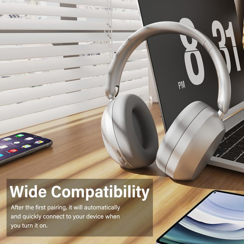 Y05 Bluetooth Headphones over Ear, 48H Playtime, Wireless Headphones with Mic, Hi-Fi Sound Foldable Comfort Earpads for Travel/Gaming/Work