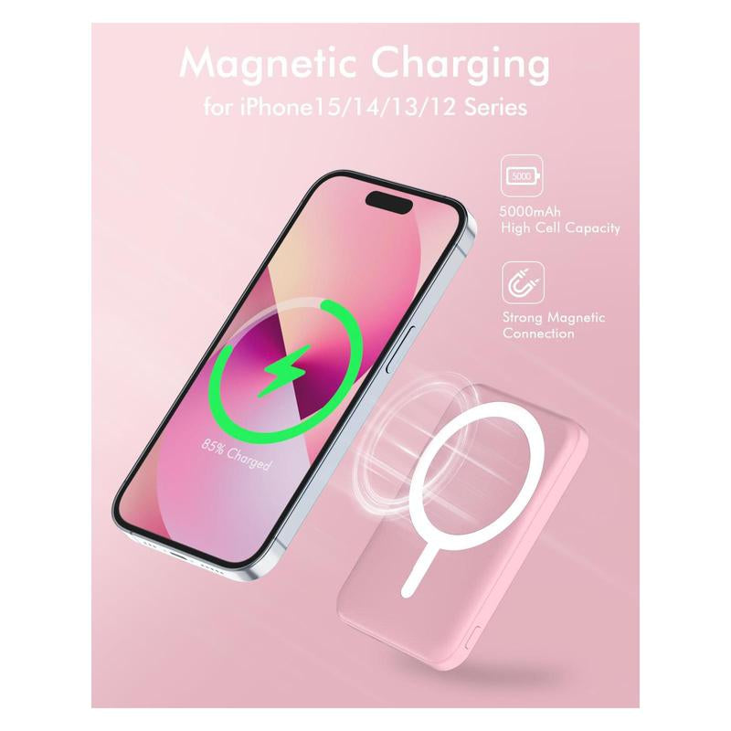 Podoru for Magsafe Battery Pack, 5000Mah Magnetic Power Bank Fast Charging Wireless Portable Charger for Iphone 16/15/14/13/12/ All Series
