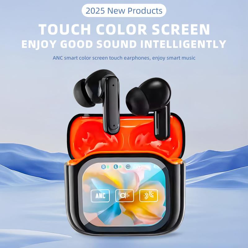 Jm19 Black Premium Bluetooth 5.4 Wireless Earbuds with Smart LED Touch Screen ANC Noise Cancelling IPX7 Waterproof In-Ear Headphones Hi-Fi Stereo Sound Long Battery Life Perfect for Gym Running Travel Stylish Gift Ideas