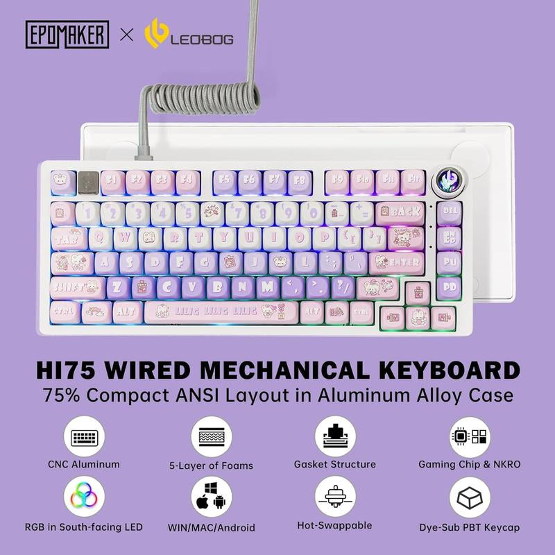 Leobog Hi75 Portable Gaming PC Mechanical Keyboard, 16 RGB Backlit Compact 81 Keys Mini Wired Office Keyboard with Original Switches & Rotating Button & Aluminum Alloy Shell for Windows Laptop PC Mac