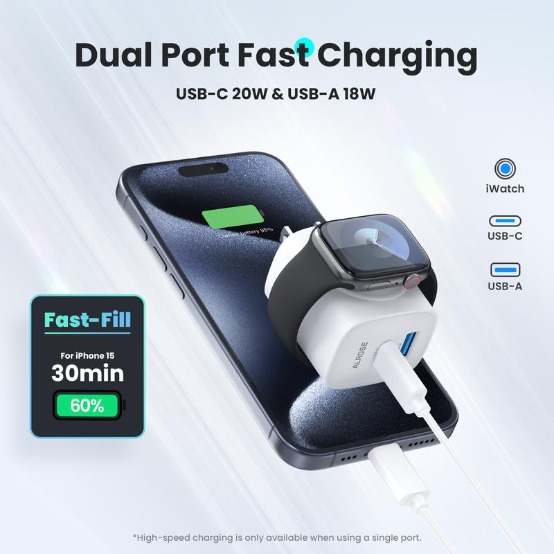 3-In-1 Portable USB C Fast Charger, Magnetic Wireless Charger for Apple Watch, Compatible Charging Block with Iwatch Ultra/9/8/7/6, Iphone 17/16/15 Pro Max, Ipad, and Galaxy Series