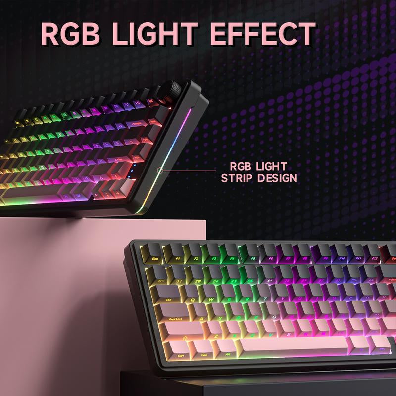 ZIFRIEND RX75 PRO Wireless Mechanical Creamy Keyboard,Tri-Mode Type-C/2.4G/Bluetooth Music Rhythm Sync RGB Backlight Keyboard,Multimode Gaming Keyboard for Gaming, Office, Career Women,Multimedia Roller Key