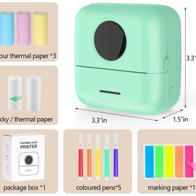 Cre8Tive Concepts Boutique Portable Bluetooth Mini Pocket Printer with 5 Thermal Paper, 5 Color Pens & 75 Sticky Marking Paper