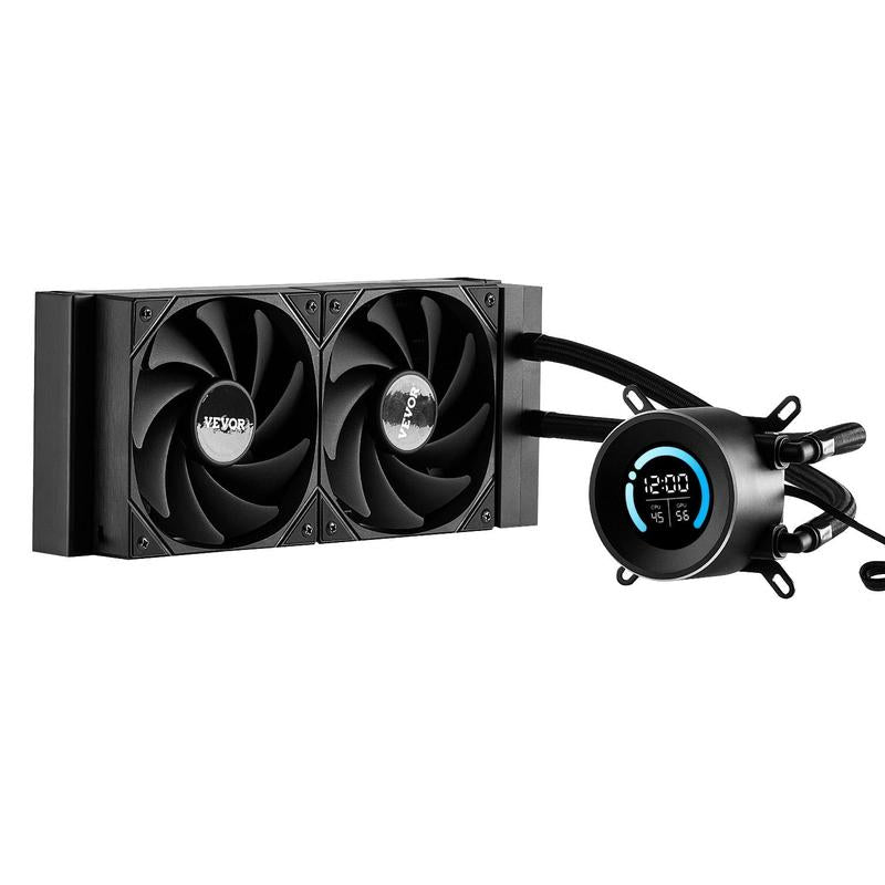 VEVOR CPU Liquid Cooler, AIO CPU Water Cooler - 120Mm PWN Fans, Pump, 1.8'' Display, Max. 2200RPM CPU Cooling Fan, Efficient Black PC Water Cooler for Intel 115X/1366/2011/1700/1200, AMD AM4/AM5