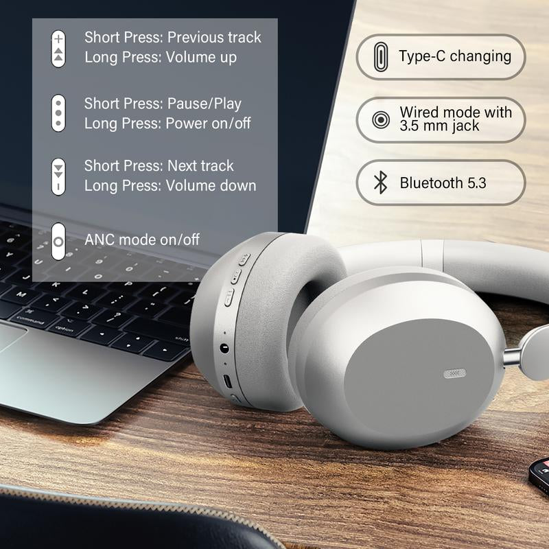 Y05 Bluetooth Headphones over Ear, 48H Playtime, Wireless Headphones with Mic, Hi-Fi Sound Foldable Comfort Earpads for Travel/Gaming/Work